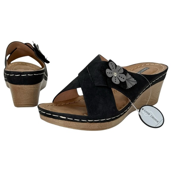 Good Choice Selly Black Womens Wedge Sandals Size 7.5M - Picture 8 of 11